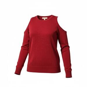 Michael Kors Red Glitter Long-Sleeve Top Cold Shoulder Womens Size L